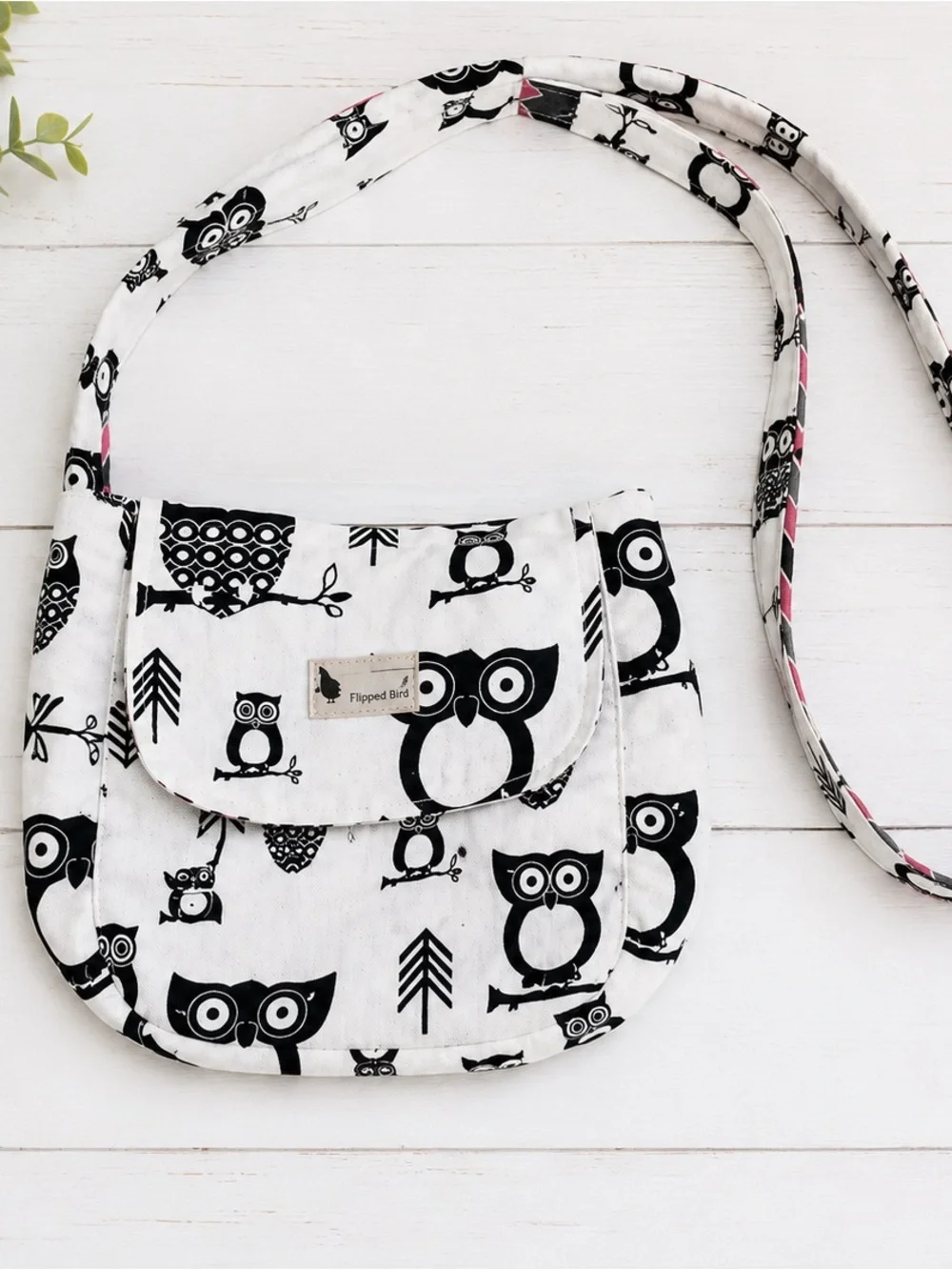 Flipped Bird Reversible Owl Print Crossbody Shoulder Bag Handmade Cotton Purse